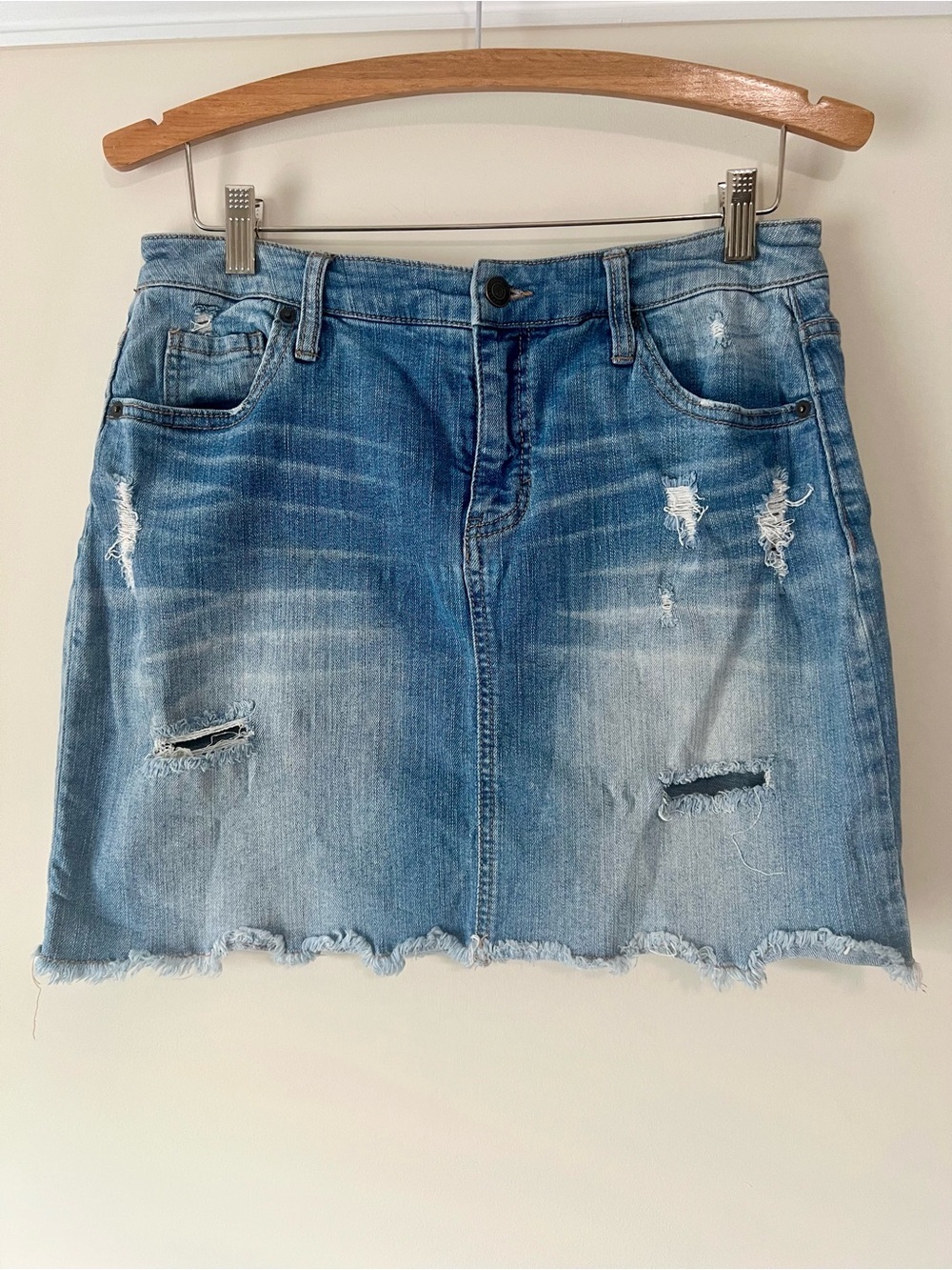 Light Blue Distressed Denim Mini Skirt